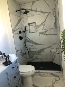 Toilet and shower.